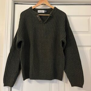 Bill Blass Vintage Hand Framed Henley Sweater Green Medium